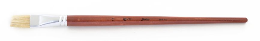 Кисть художественная щетина "Santi Studio", длинная ручка, плоская, №12