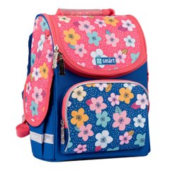 Рюкзак школьный каркасный Smart PG-11 Flowers melody, синий/коралловый