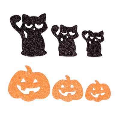 Набор наклеек Yes! Fun Хэллоуин "Черный кот и тыквы", 12 шт, ЭВА глиттер