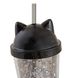 Тамблер-стакан YES с блестками "Black Cat", 450мл, с трубочкой