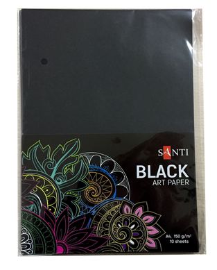 Бумага Santi для рисования черная, 10 листов, 150 г/м2, А4.