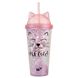 Тамблер-стакан YES с блестками "Pink Cat", 450мл, с трубочкой